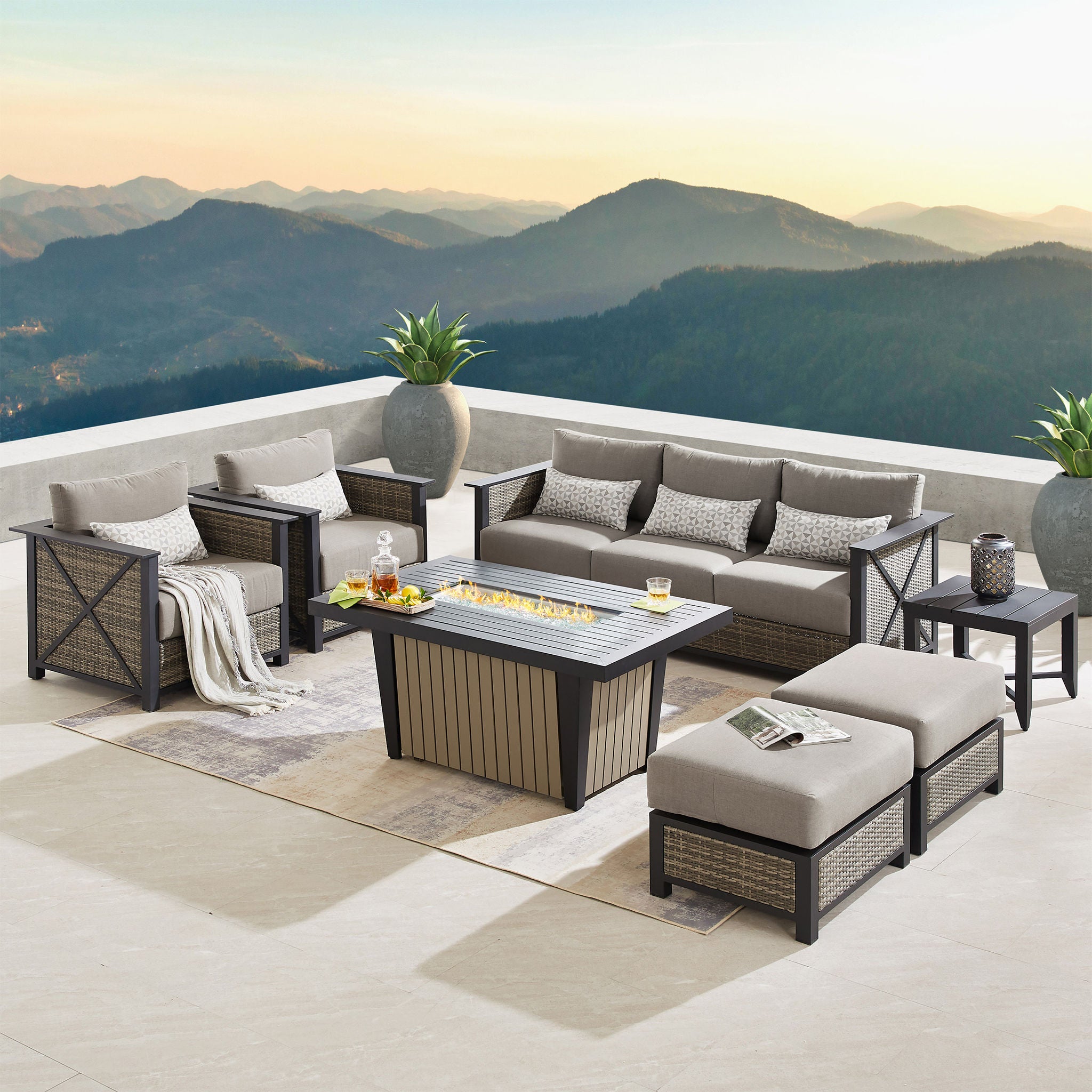 Sirio Chelsey 7-piece Fire Outdoor Patio Seating Set | Costco