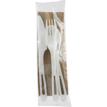 World Centric Compostable Fork, Knife, Spoon, Napkin Cutlery Kit, 250 ct