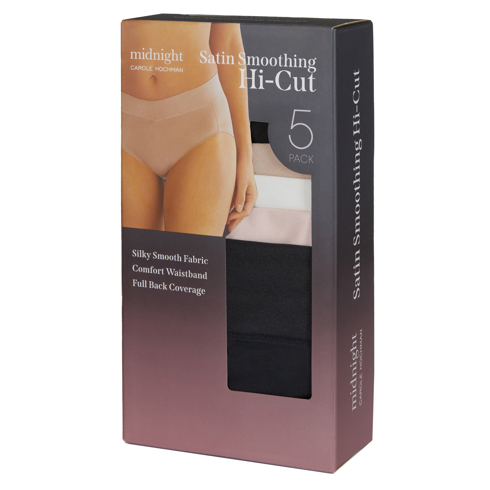 Carole Hochman Midnight Ladies' Satin Smoothing Hi-Cut, 5-pack