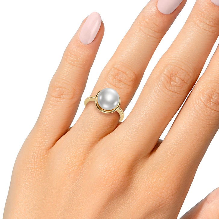 Freshwater Cultured 9-10mm Pearl 14kt Yellow Gold Bezel Ring | Costco