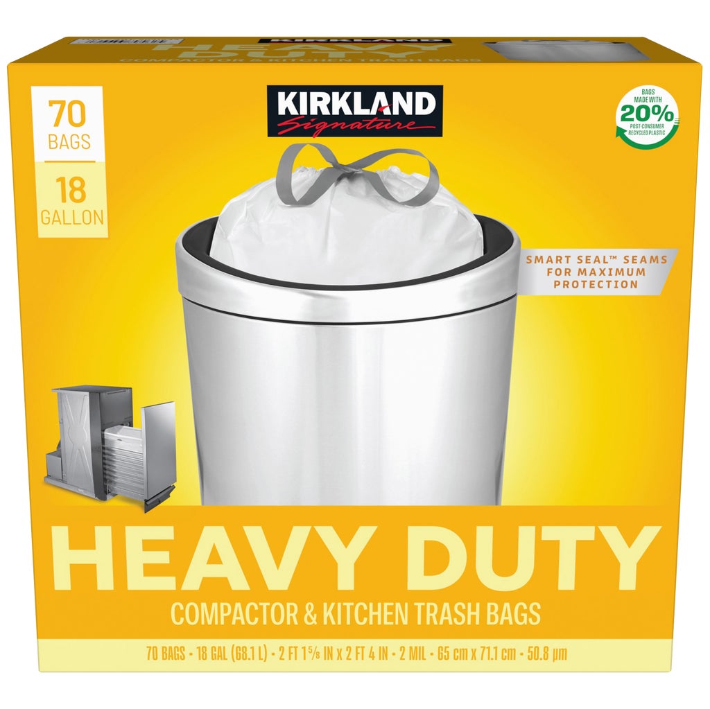 Kirkland Signature Compactor & Kitchen Drawstring Trash Bags, Heavy ...