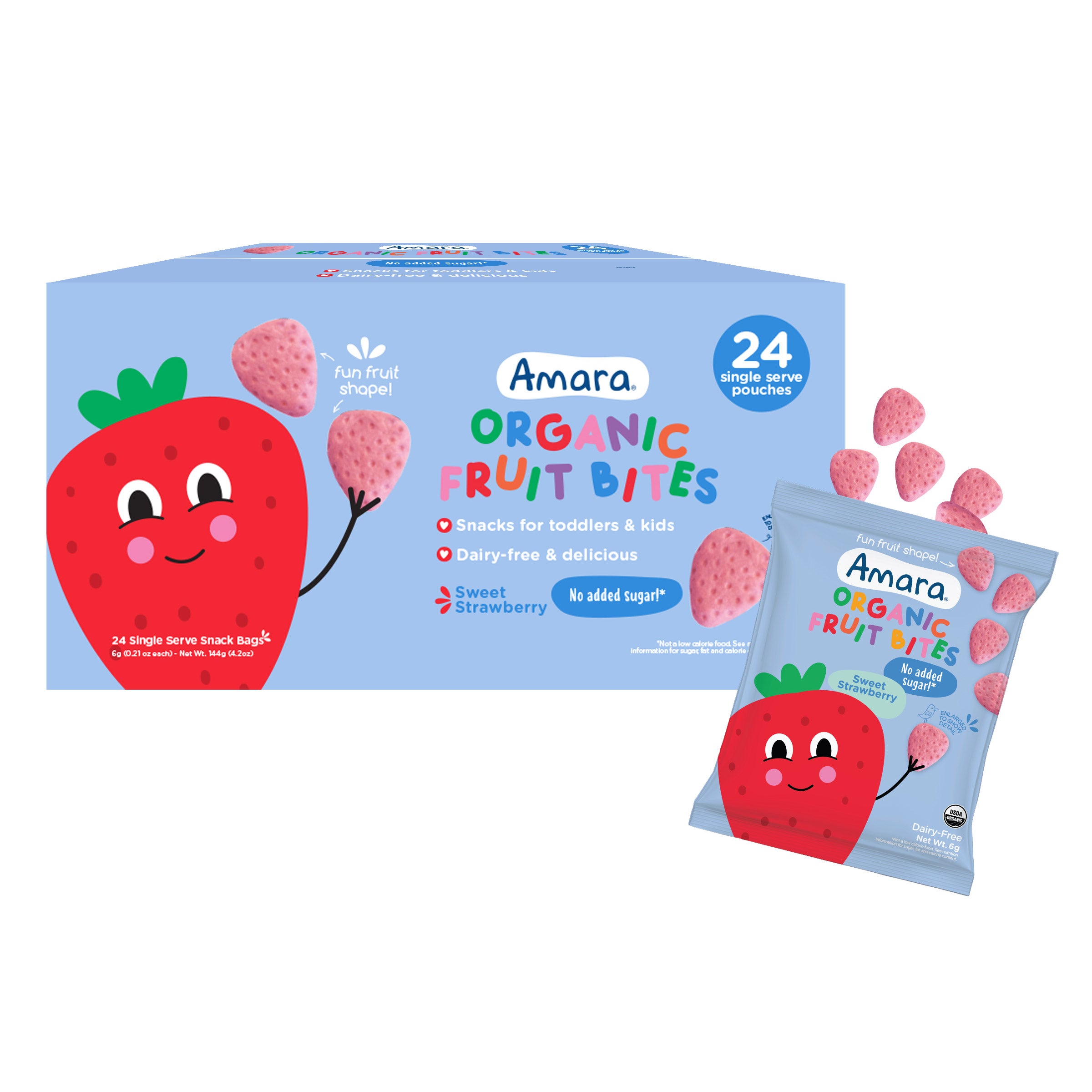 Amara Organic Strawberry Single Serve Fruit Bites, 0.21 oz, 24