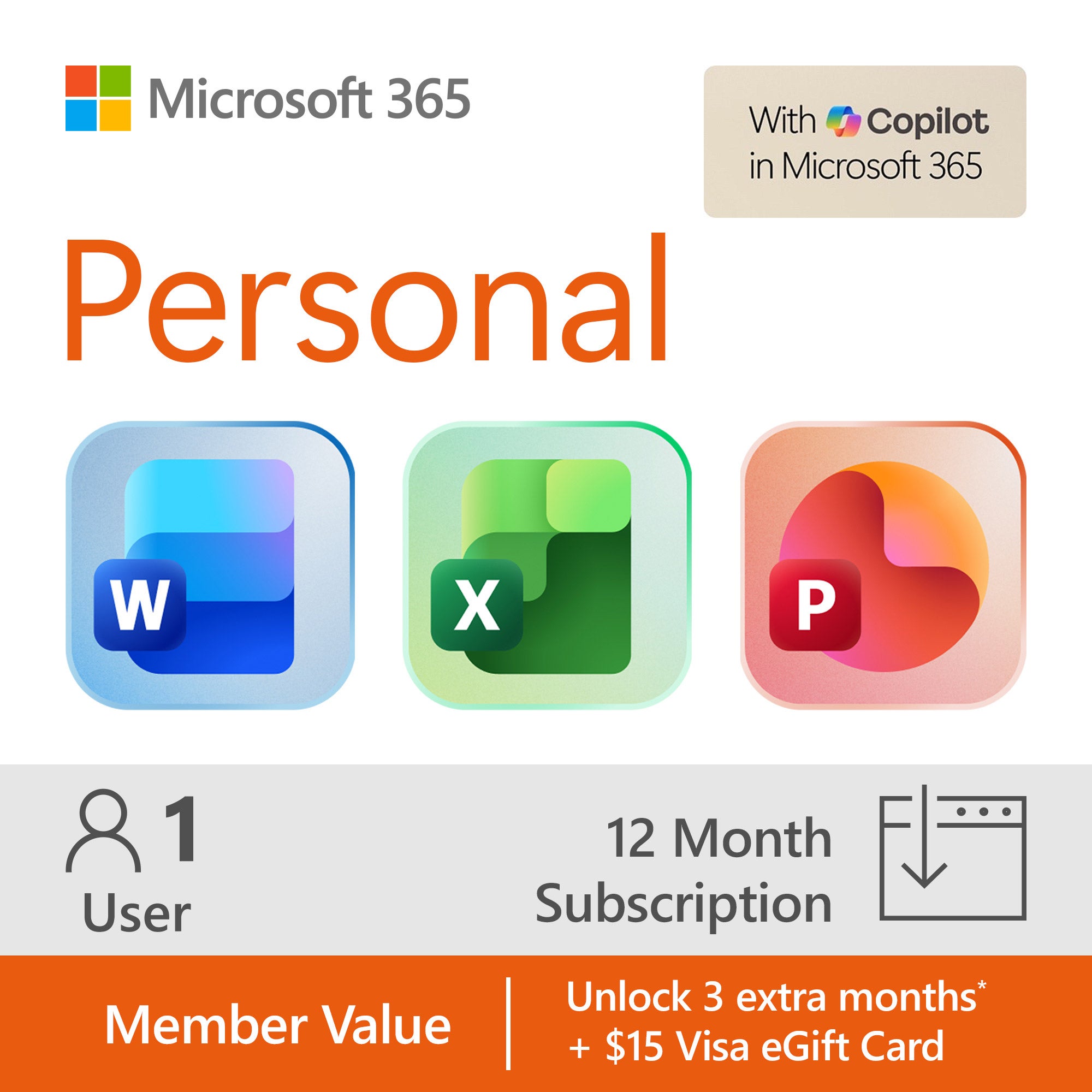 Microsoft 365 Personal with Copilot 12-Month Subscription - plus