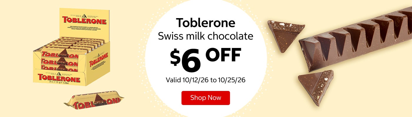 Toblerone Swiss milk chocolate $6 OFF Valid 10/12/26 to 10/25/26 Shop Now 