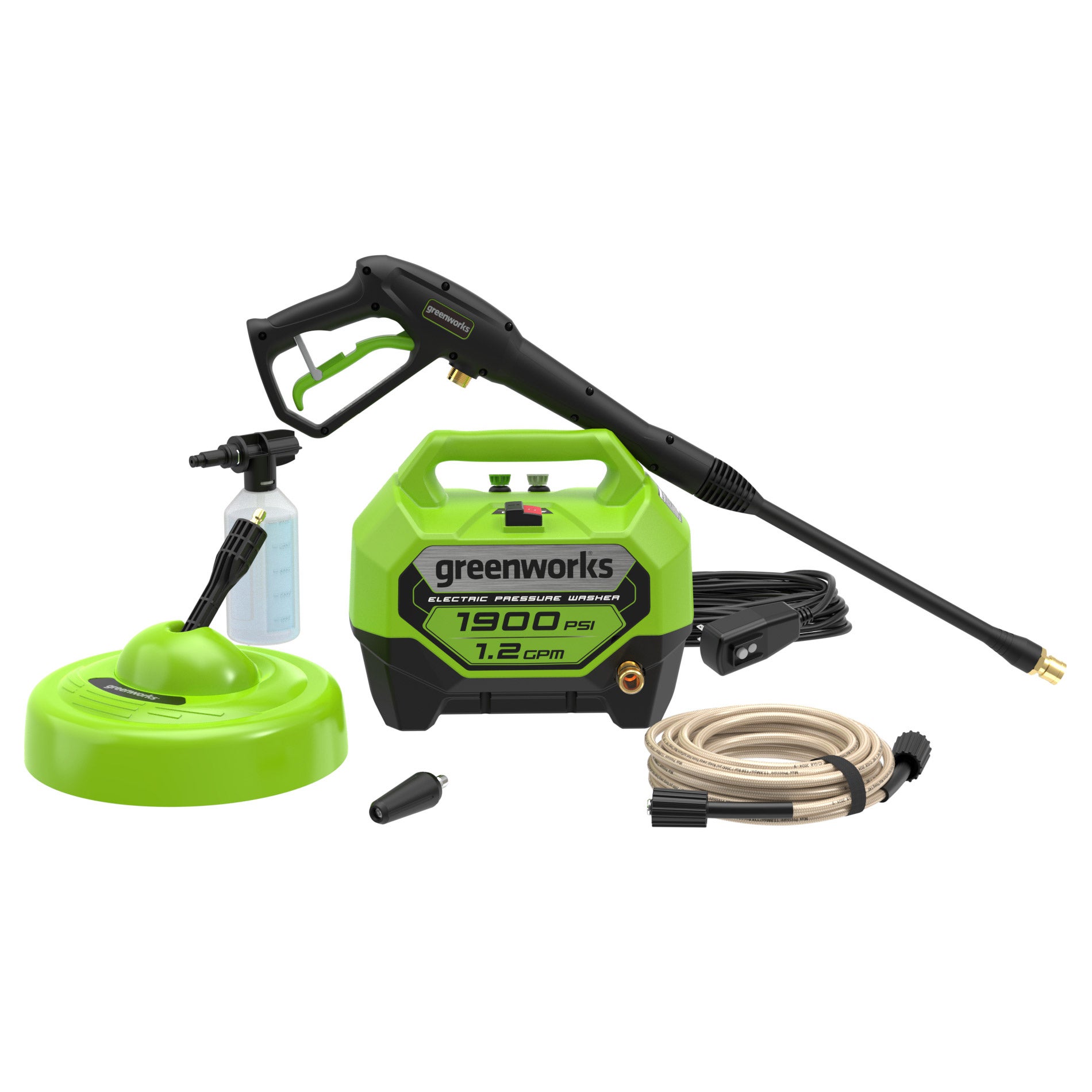 Greenworks 1900 PSI 1.2 GPM Cold Water Electric Pressure Washer Combo Kit