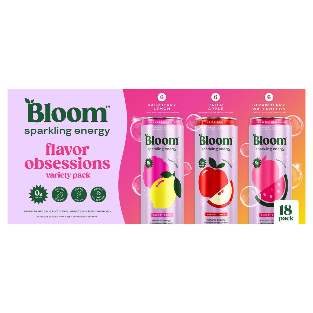 Bloom Sparkling Energy Drink, Flavor Obsessions Variety Pack, 12