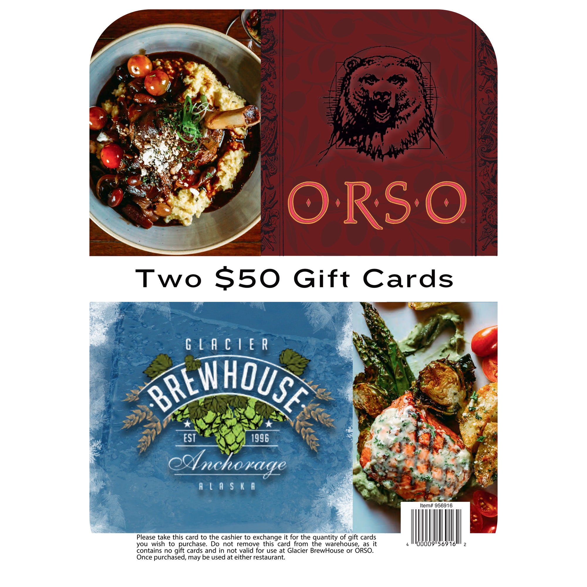 GLACIER BREWHOUSE 2/$50 GIFT CARDS ITEM IS NON-REFUNDABLE