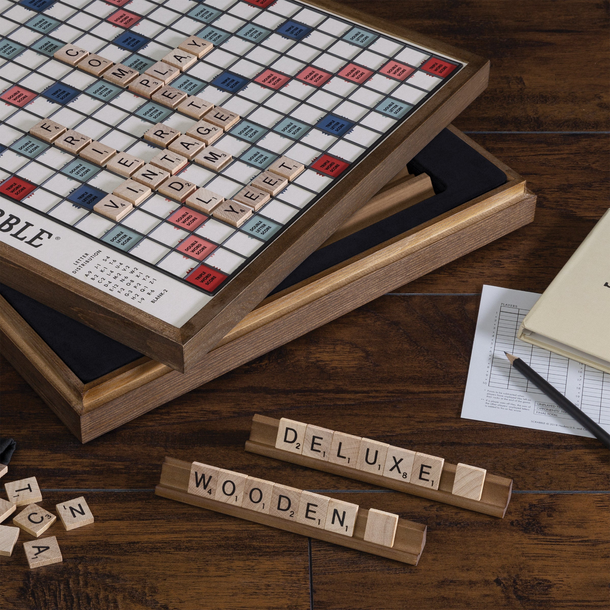 Scrabble Deluxe Vintage Wood Game Set with Lazy Susan | Costco