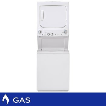 GE White 2.6 cu. ft. (I.E.C) Washer and 4.4 cu. ft. Dryer Gas Laundry Center