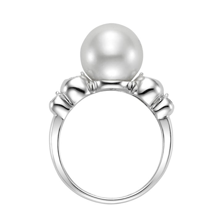 Freshwater Cultured 10-11mm Pearl & Diamond 14kt White Gold Ring
