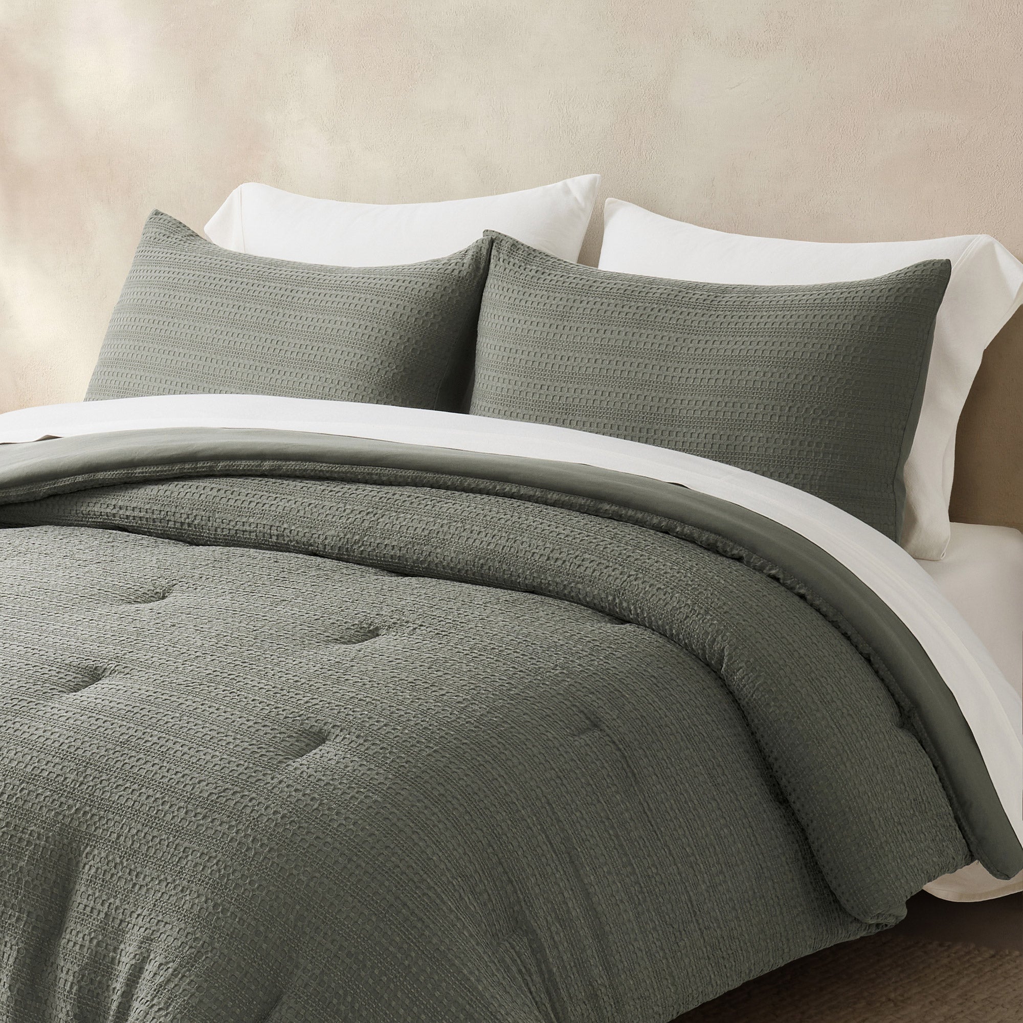 EVERGRACE 3-PIECE QUEEN SIZE WAFFLE COMFORTER SET