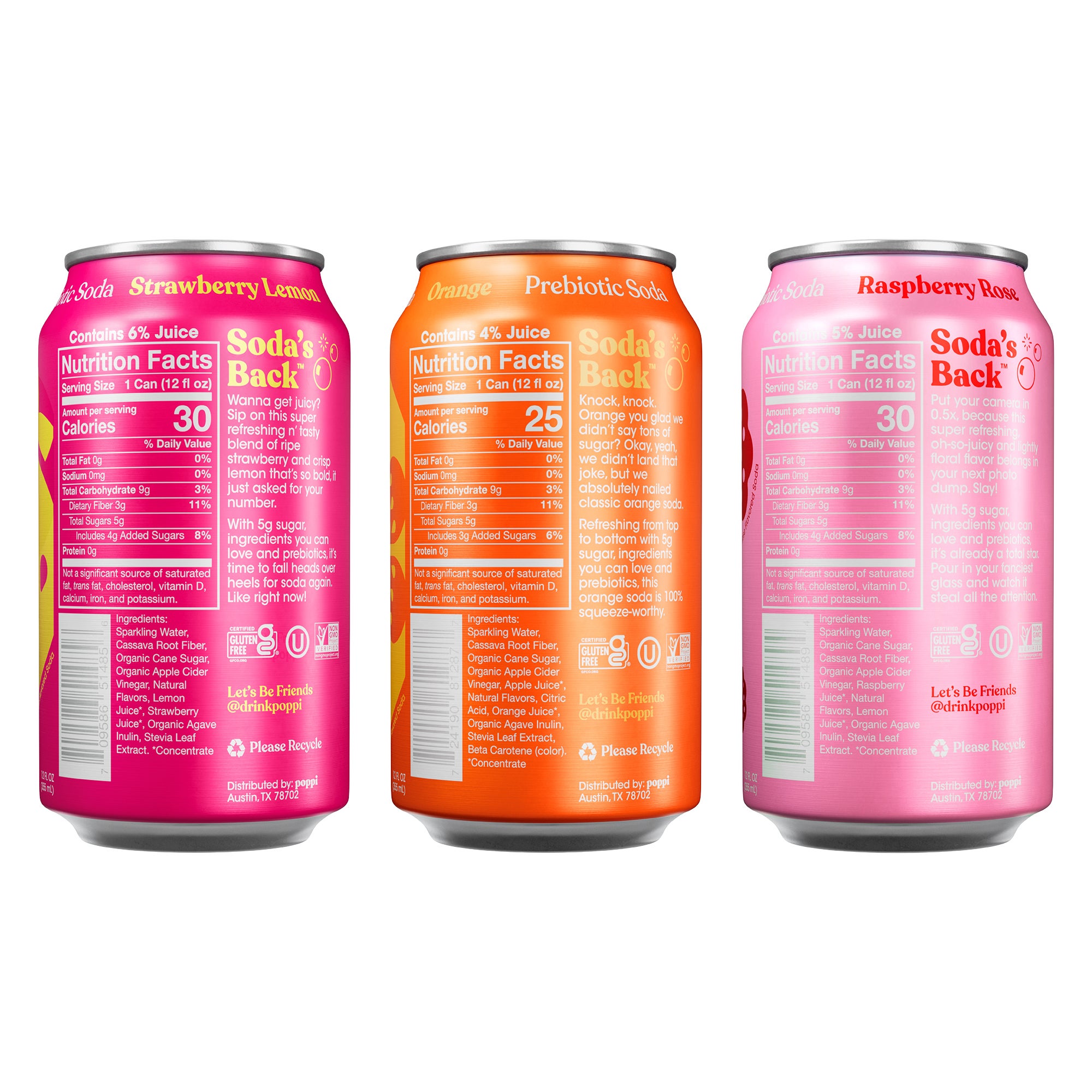 poppi Prebiotic Soda, Variety Pack, 12 fl oz, 18 ct | Costco