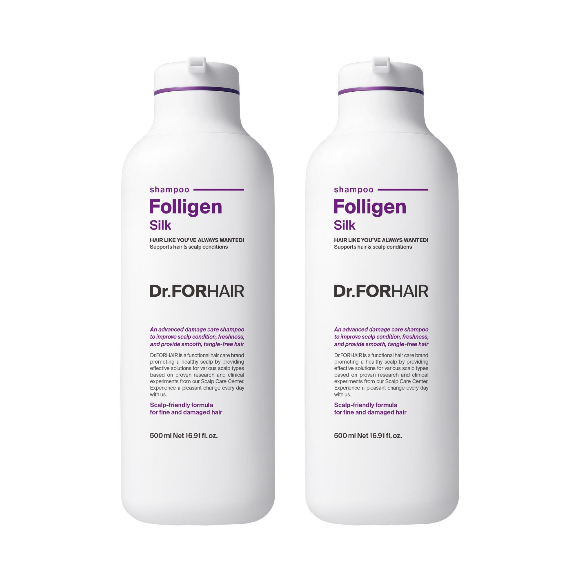 Dr.FORHAIR Folligen Silk Shampoo, 16.9 fl oz, 2-pack
