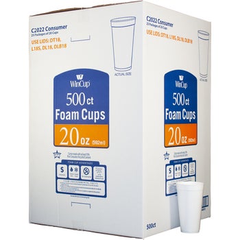 WinCup Foam Cold and Hot Cups, 20 oz, White, 500 ct