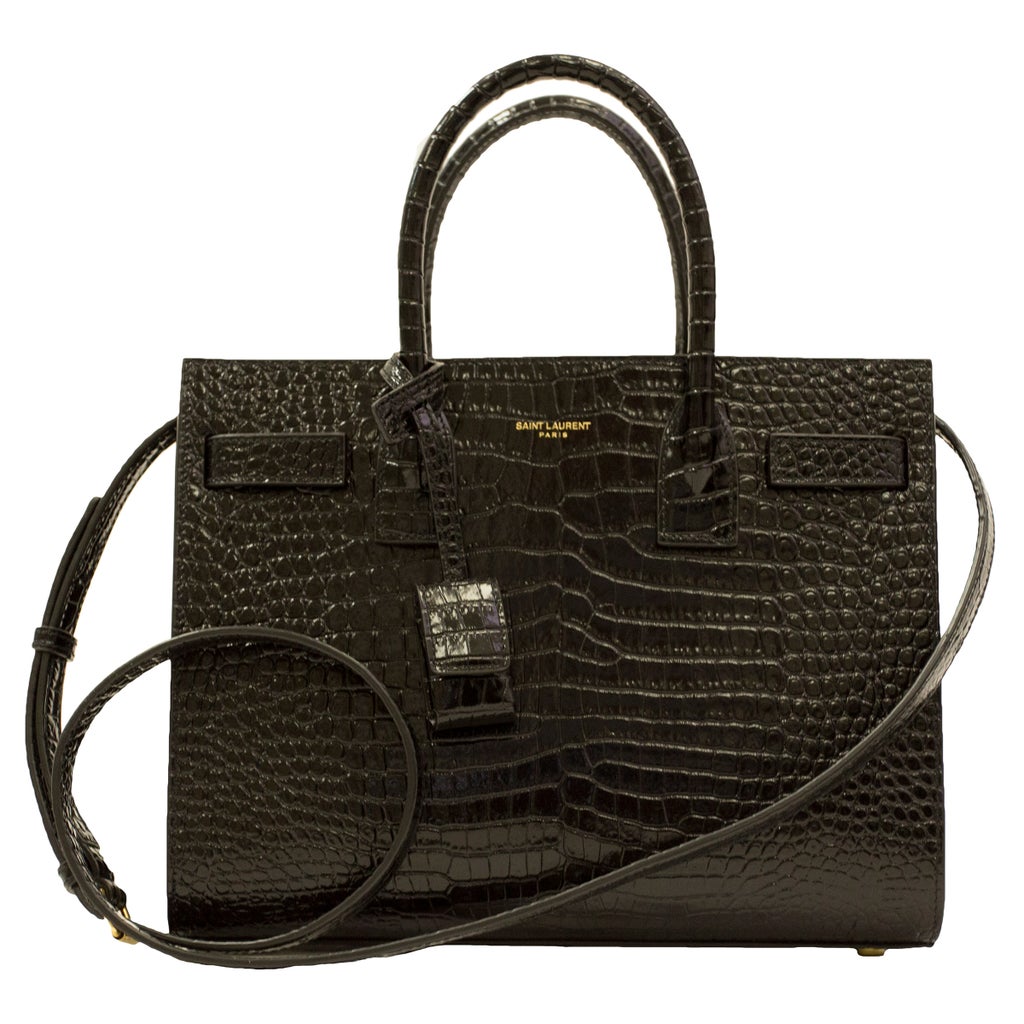Yves Saint Laurent Baby Sac De Jour Croc Embossed Satchel, Black