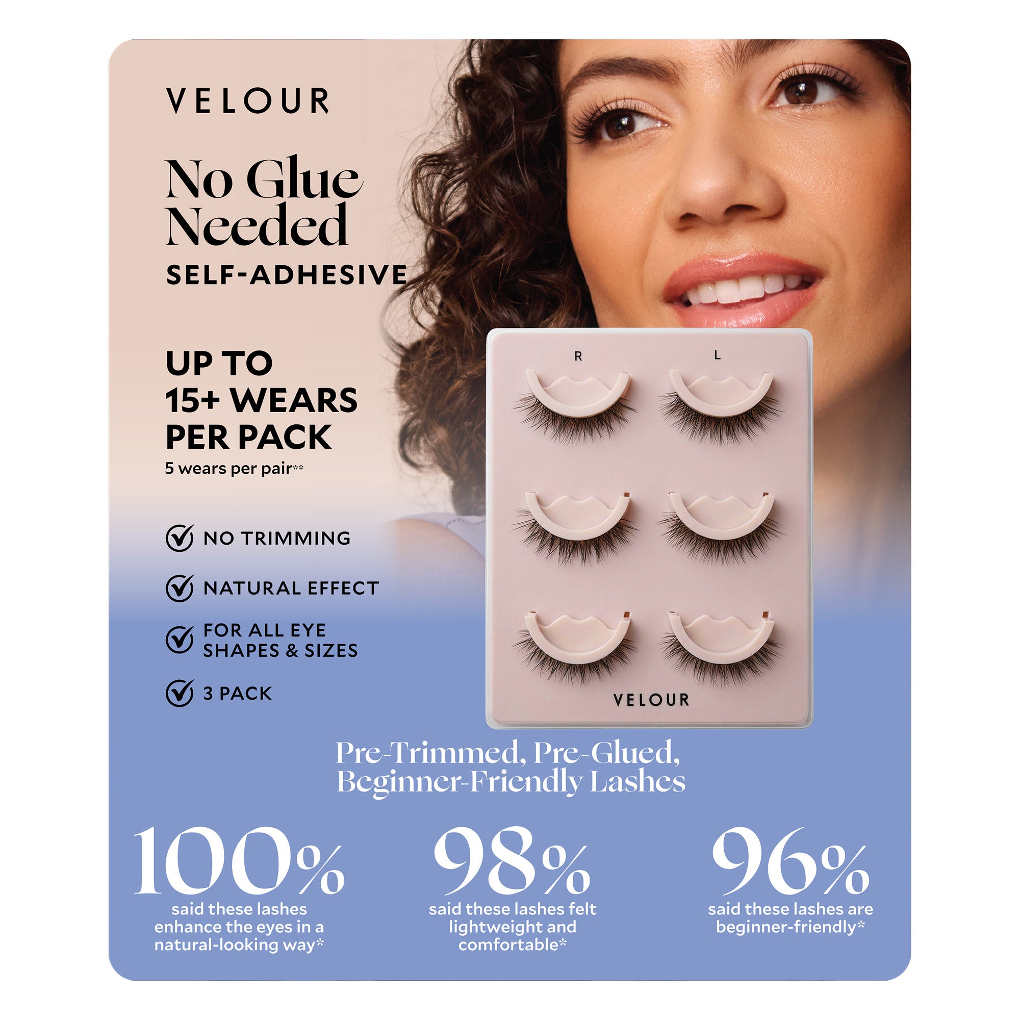 Velour Self-Adhesive, Pre-Trimmed Lashes, 3-pack