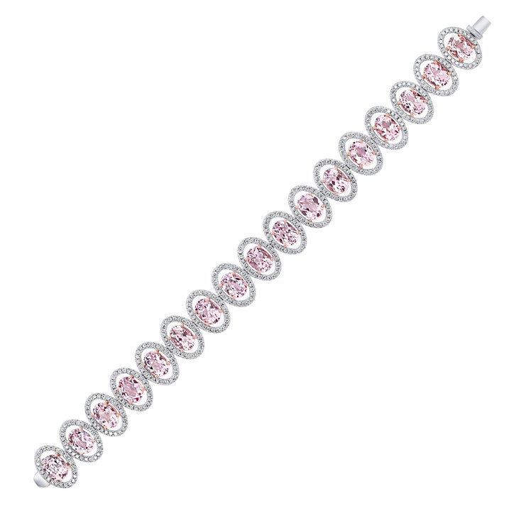 Oval Cut 8 x 6 mm Morganite & Diamond 14kt White Gold Bracelet