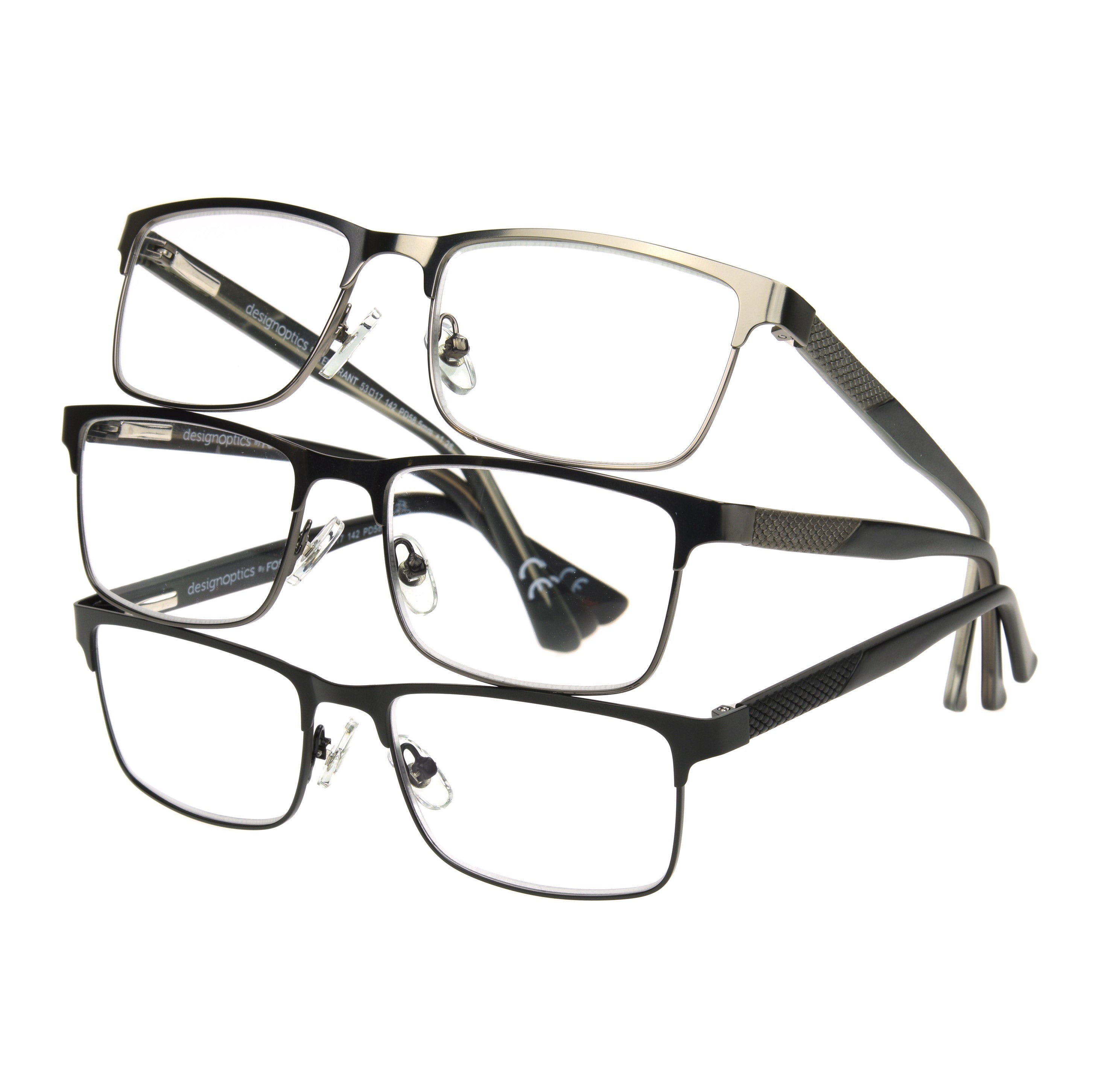 Design Optics by Foster Grant Kyne, +1.75, Full Metal Square Reading Glasses, 3-Pack