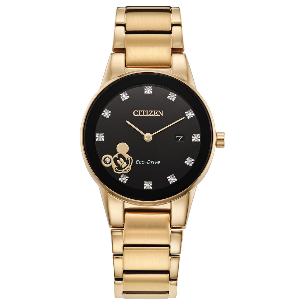 Citizen Eco Drive Disney Mickey Mouse Diamond Gold Tone Stainless