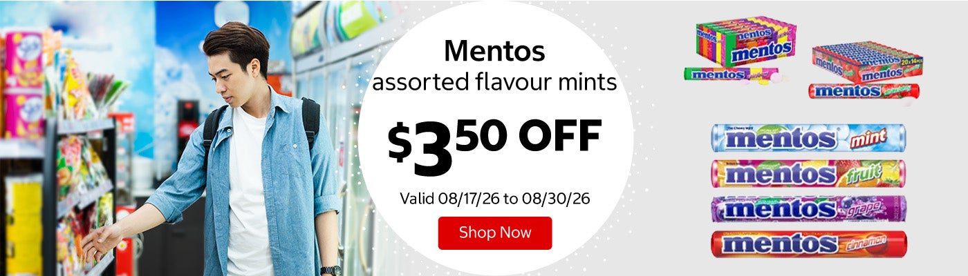 Mentos assorted flavour mints $3.50 OFF Valid 08/17/26 to 08/30/26 Shop Now 