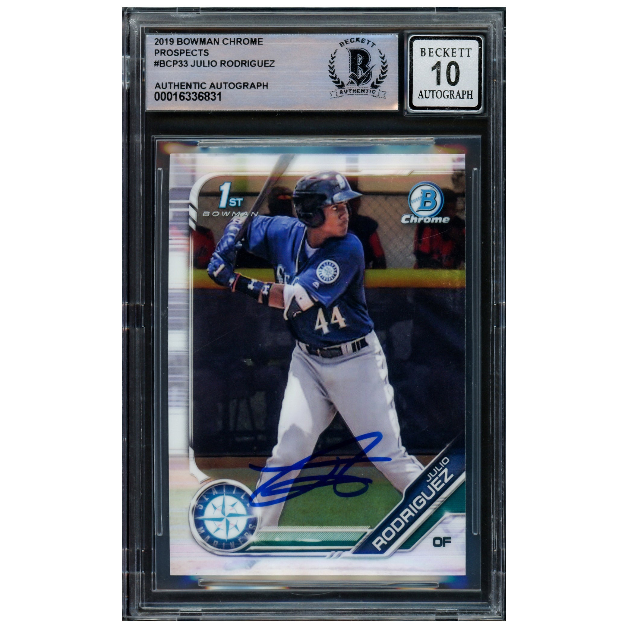Julio Rodriguez Autographed 2019 Bowman Chrome Rookie Card #BCP33