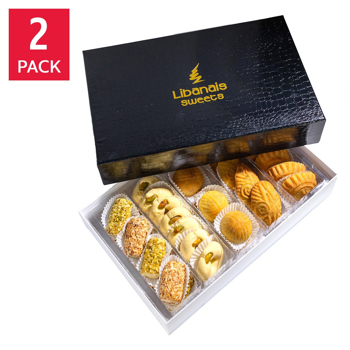 Produtos árabes Libanais Assorted Maamoul and Ghraybeh Cookies, 2 Pack, 4 lbs