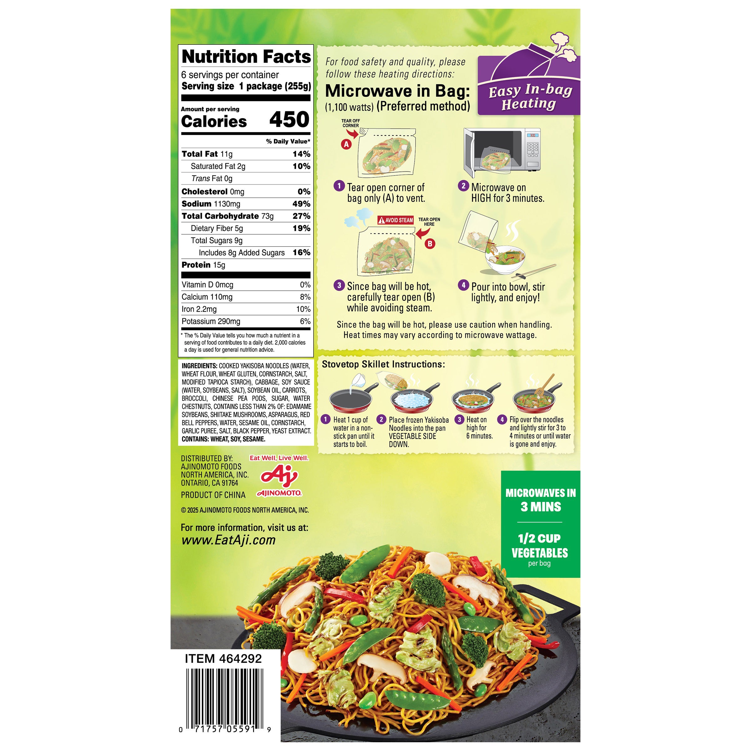 Ajinomoto Yakisoba with Vegetables, 9 oz, 6 ct | Costco