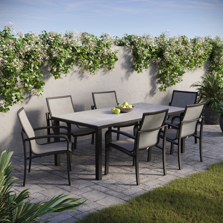 メゾンドファミーユ　グリンゴチェスター　ヴィンテージグレー① Agio Maxwell 7-piece Outdoor Patio Sling Dining Set | Costco