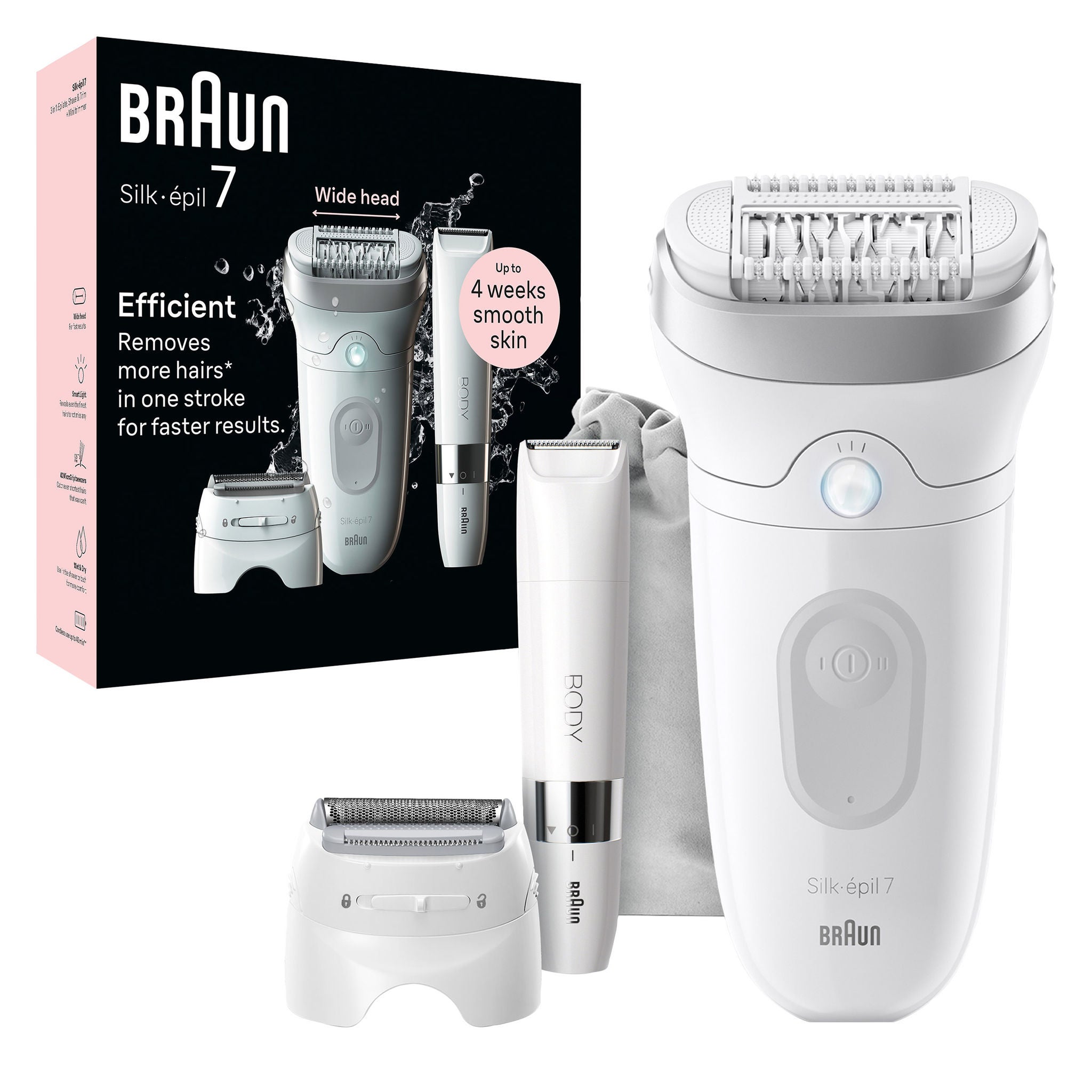 Braun Silk-épil 7 Wide Head Wet and Dry Epilator, Includes Mini