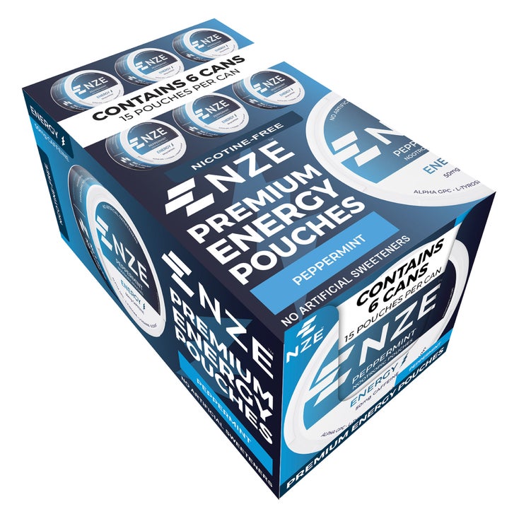 NZE Premium Energy Pouches, Peppermint, 15 Pouches per Can, 6