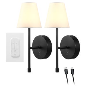 Globe Electric Rechargeable LED Integrated Fabric Wall Sconce with Remote Control, 2-pack