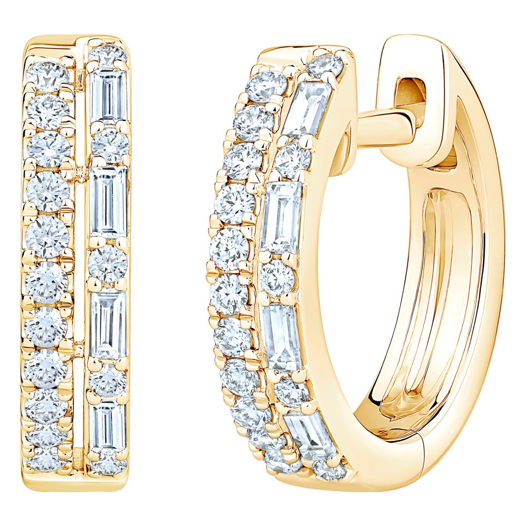 Round Brilliant and Baguette Cut Diamond Hoop Earrings (0.30 ctw) | Costco
