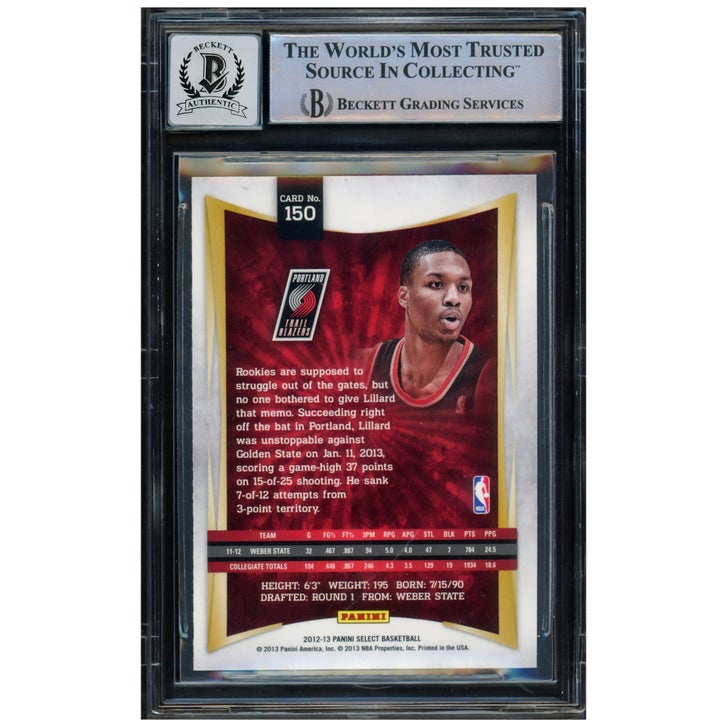 Damian Lillard Autographed 2012-13 Panini Select Rookie Card #150
