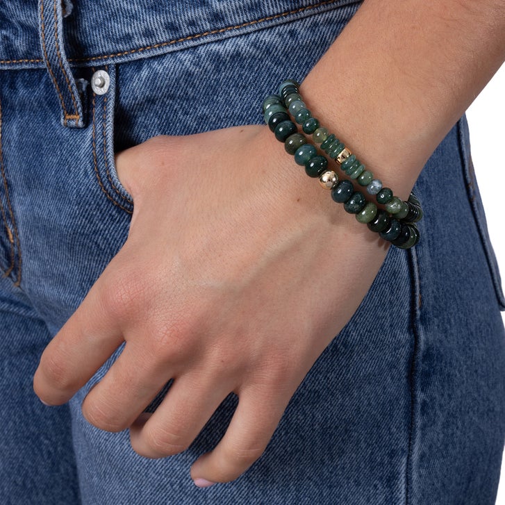 Sheryl Lowe Moss Agate 6mm Beaded Bracelet with 14kt Smooth