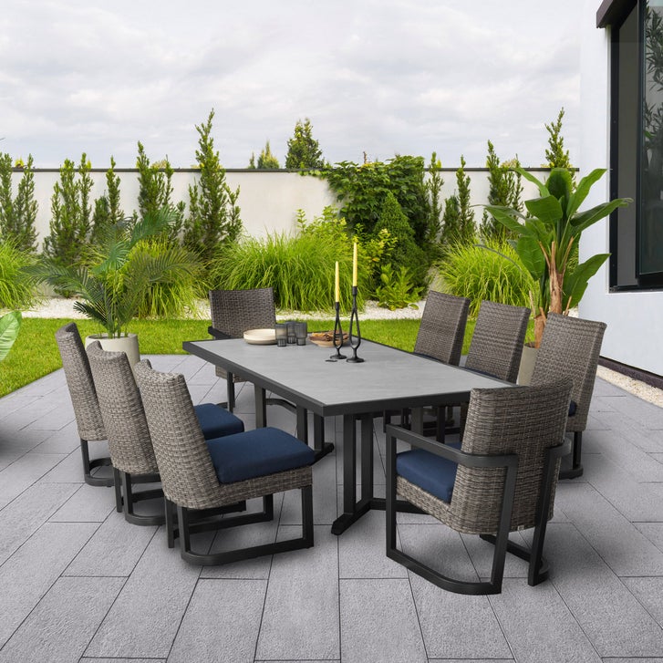 新品タグ付き andmary Connie loose set up gray Agio Luna 9-piece Outdoor Patio Dining Set | Costco