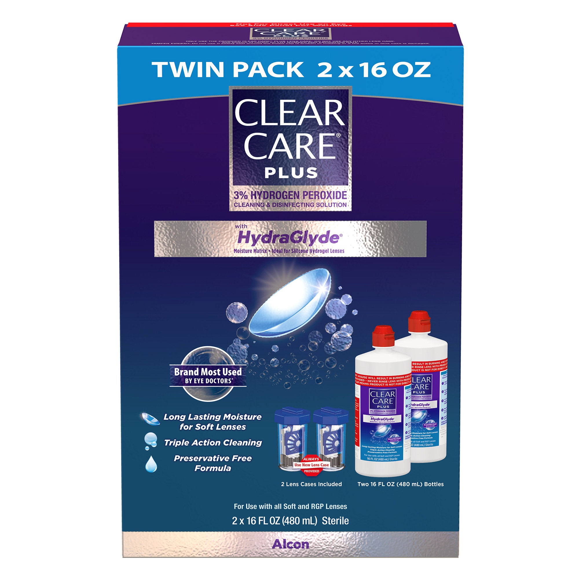 【480ml×4本】Alcon CLEAR CARE Clear Care Plus Cleaning & Disinfecting Solution, 32 Fluid Ounces