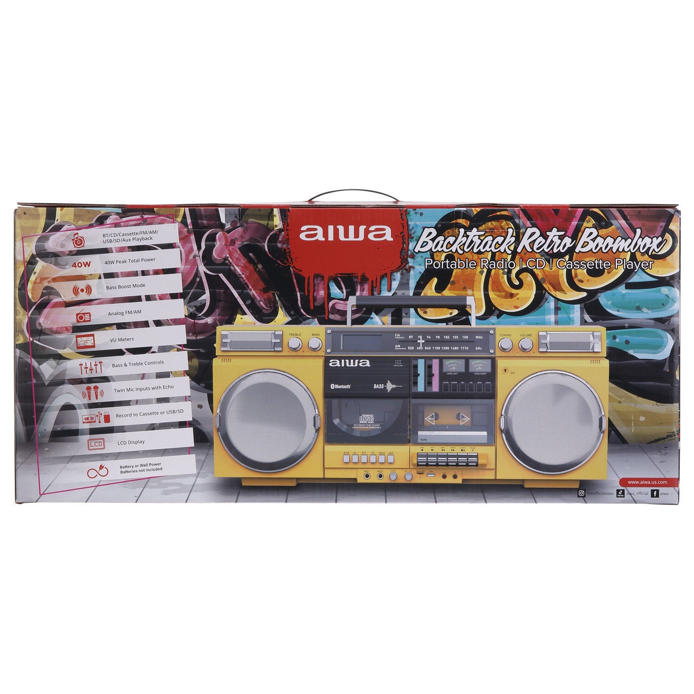 Aiwa Backtrack Retro Boombox with Bluetooth, Yellow | Costco