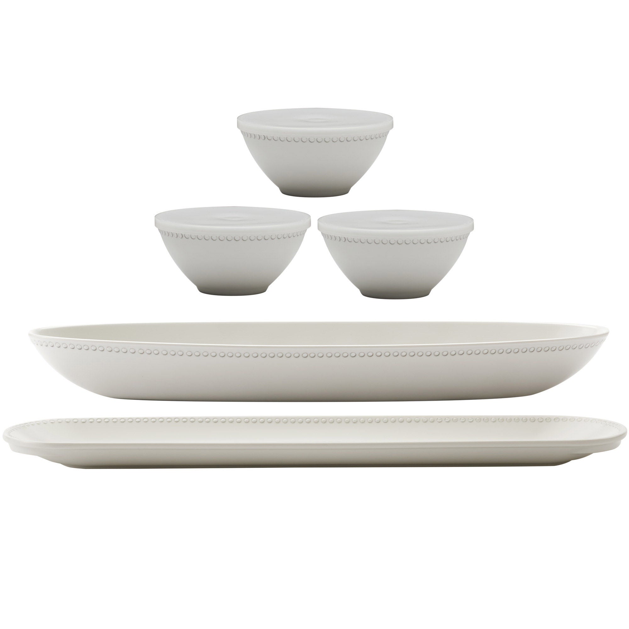 Fromバリ　ビーズバスケット3点セット（ホワイト） Pandex 5-piece Beaded Melamine Serveware Set | Costco