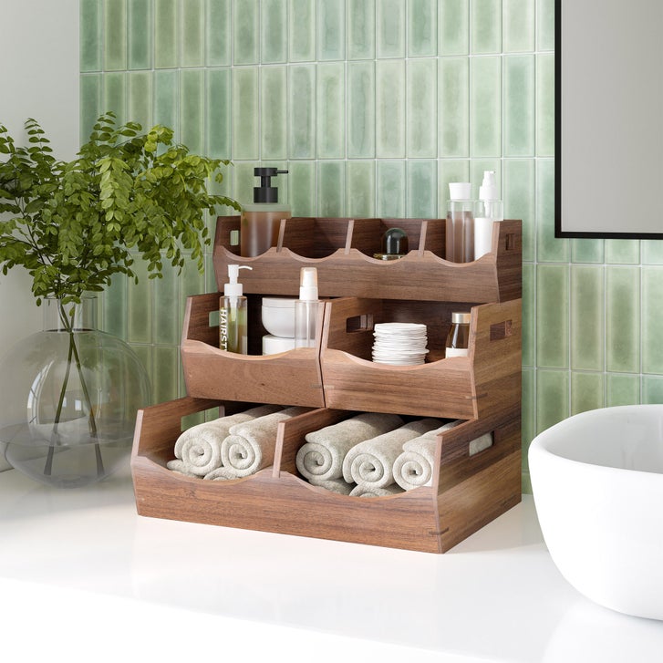 Seville Classics Acacia Stacking Bins, 4 piece | Costco