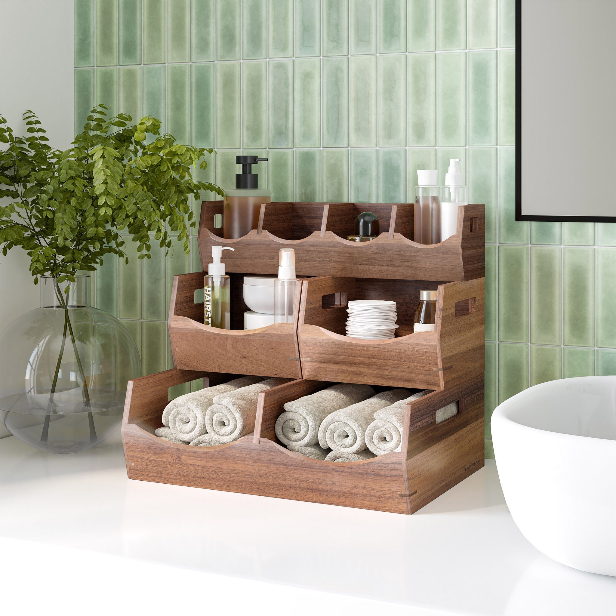 Seville Classics Acacia Stacking Bins, 4 piece | Costco