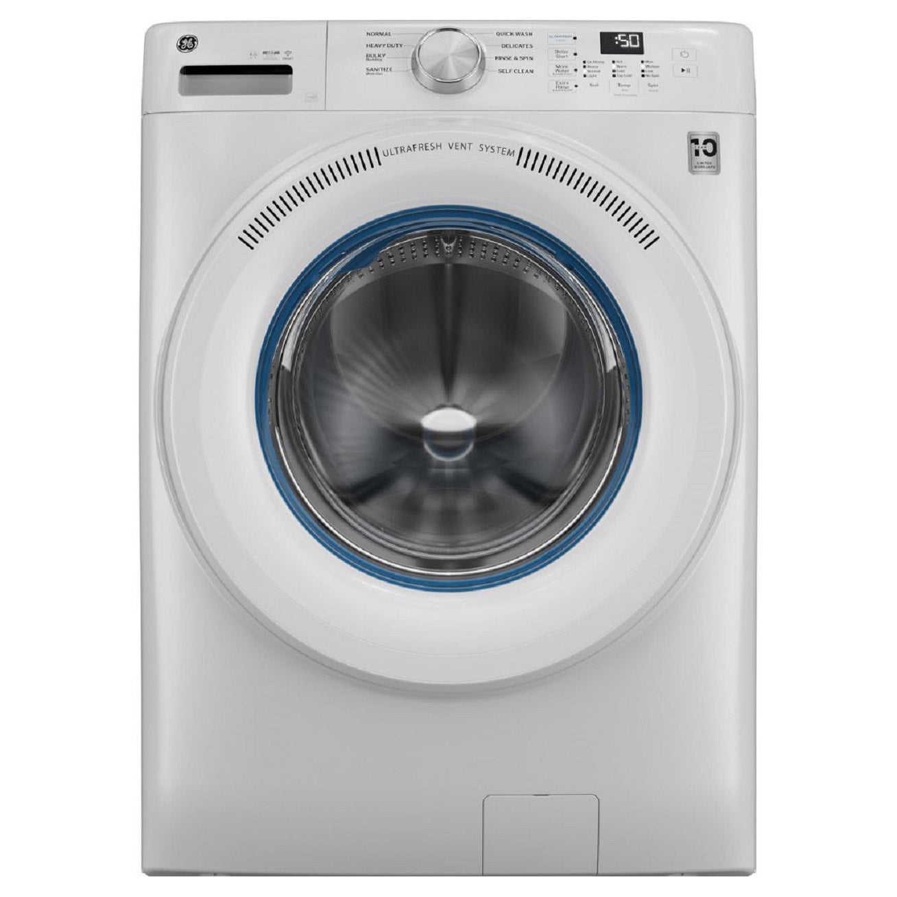 GE 28 in. 5.3 cu ft. IEC White Front Load Washer with UltraFresh