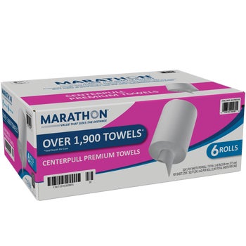 Marathon Centerpull Roll Towels, 1-Ply, Perforated, White, 6 ct