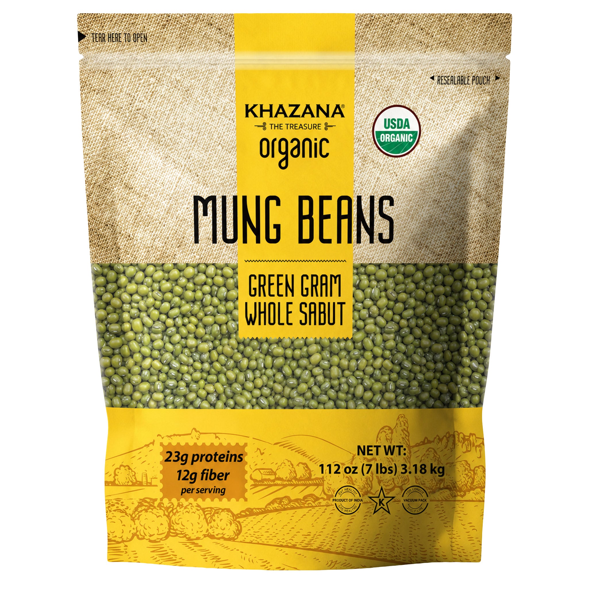 Khazana Organic Mung Beans Green Gram Whole Sabut, 7 lbs