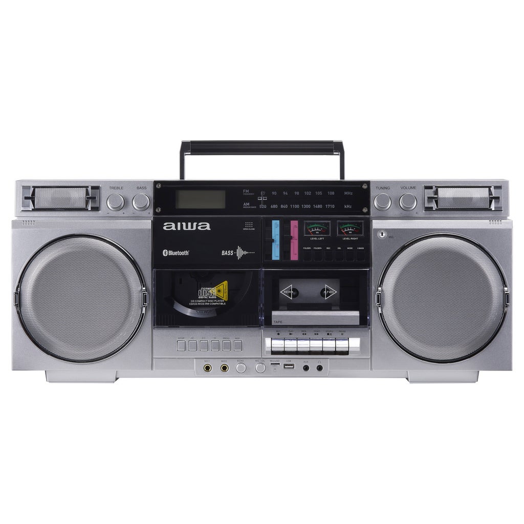 Aiwa Backtrack Retro Boombox with Bluetooth, Silver | Costco