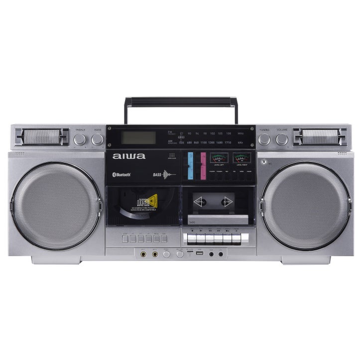 Aiwa Backtrack Retro Boombox with Bluetooth, Silver | Costco