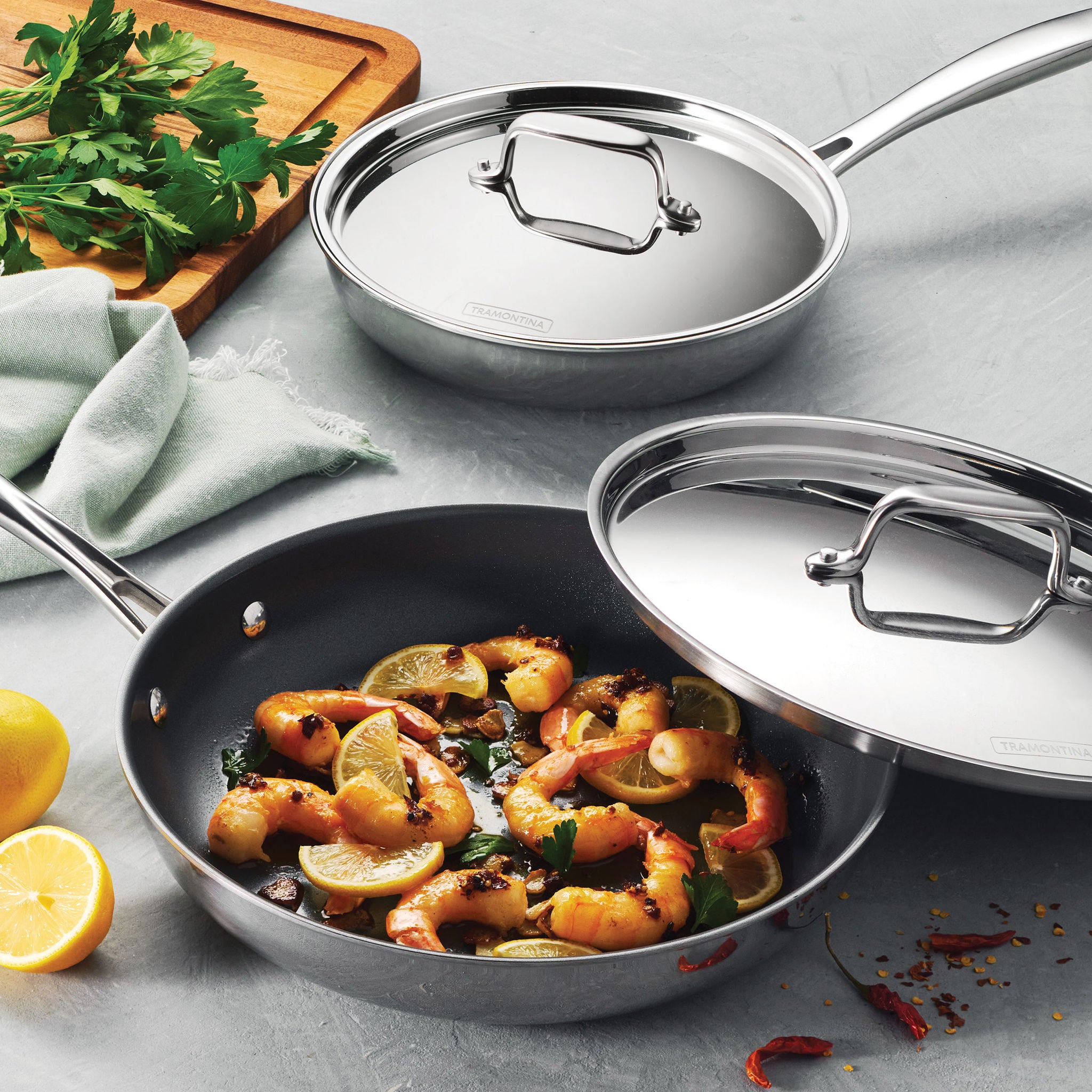 Tramontinox ブラジル24 Tramontina 多層　ステンレスパン Tramontina 4-piece Stainless Steel Fry Pan Set with Ceramic