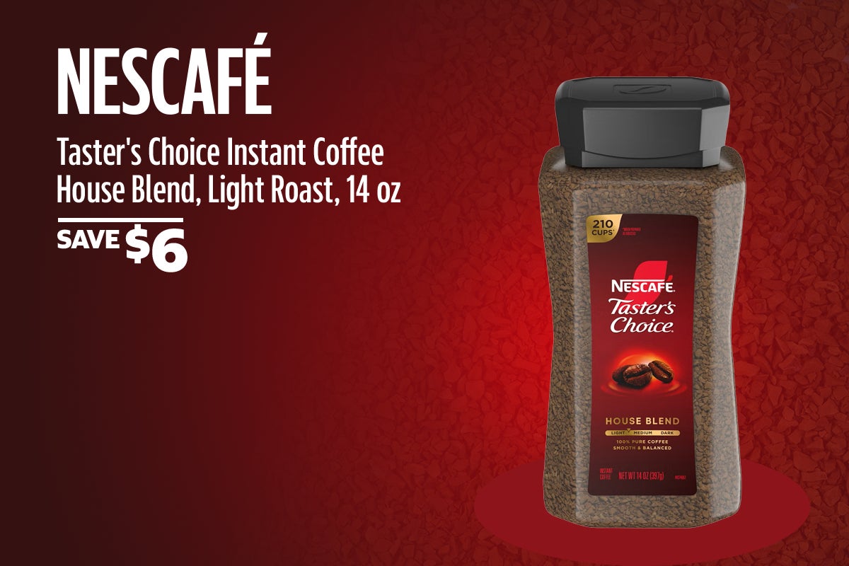 SAVE $6 on NESCAFÉ Taster's Choice Instant Coffee, House Blend, Light Roast, 14 oz