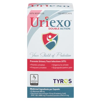 Uriexo Vegicaps – For Urinary Tract Infection (UTI), Antibiotic-Free, D-Mannose & Proanthocyanidins (PACs), 2 x 120 Vegicaps