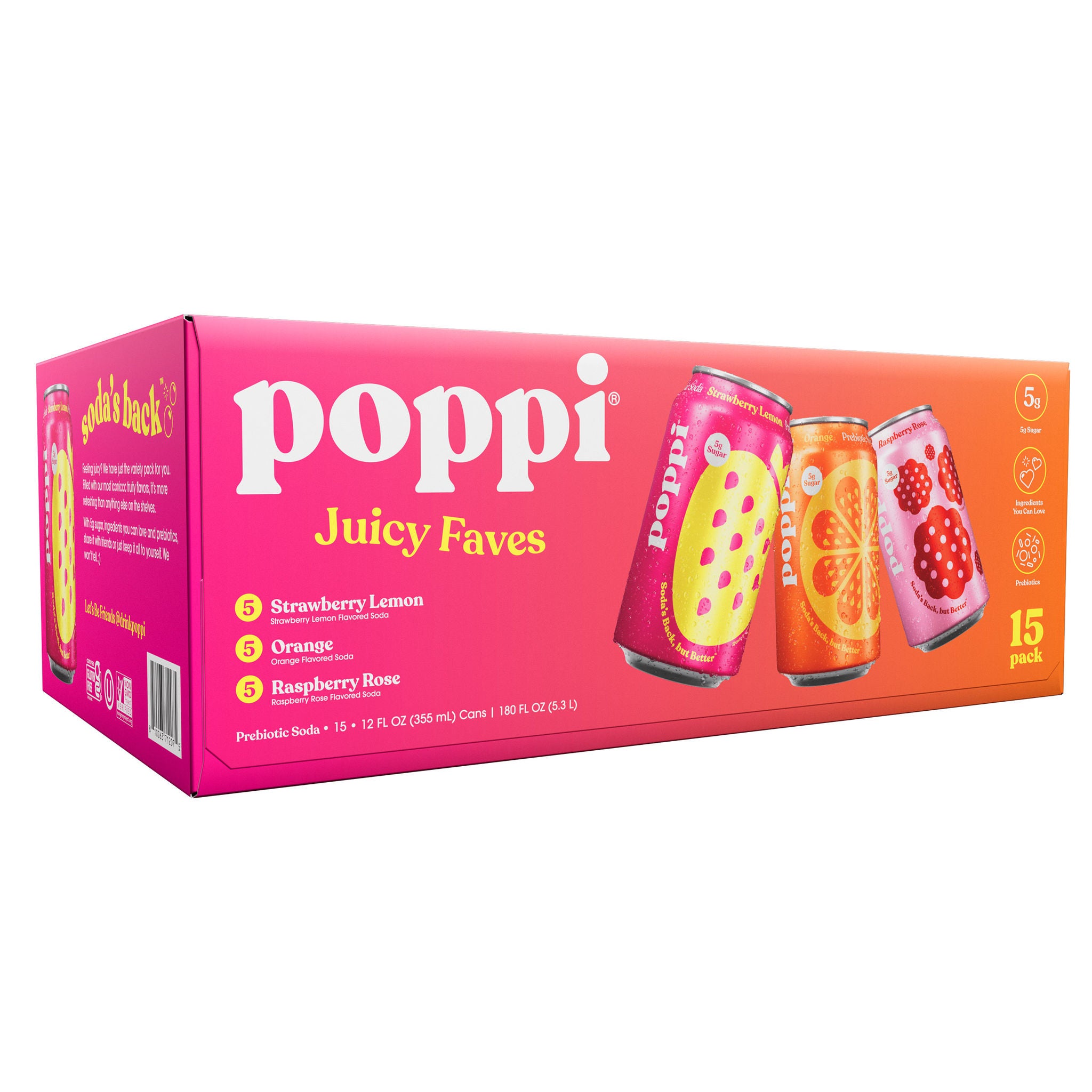 POPPI SODA JUICY FAVES 15/12 OZ CANS