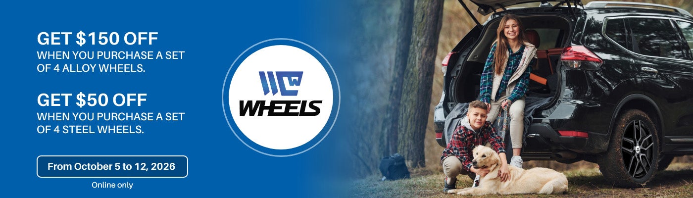 RTI Wheels. Get $150 off when you purchase a set of 4 alloy wheels. Get $50 off when you purchase a set of 4 steel wheels. From October 5 to 12, 2026. Online only.